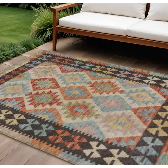 Rust Gold And Orange Tribal Washable Indoor Outdoor Area Rug Photo 2