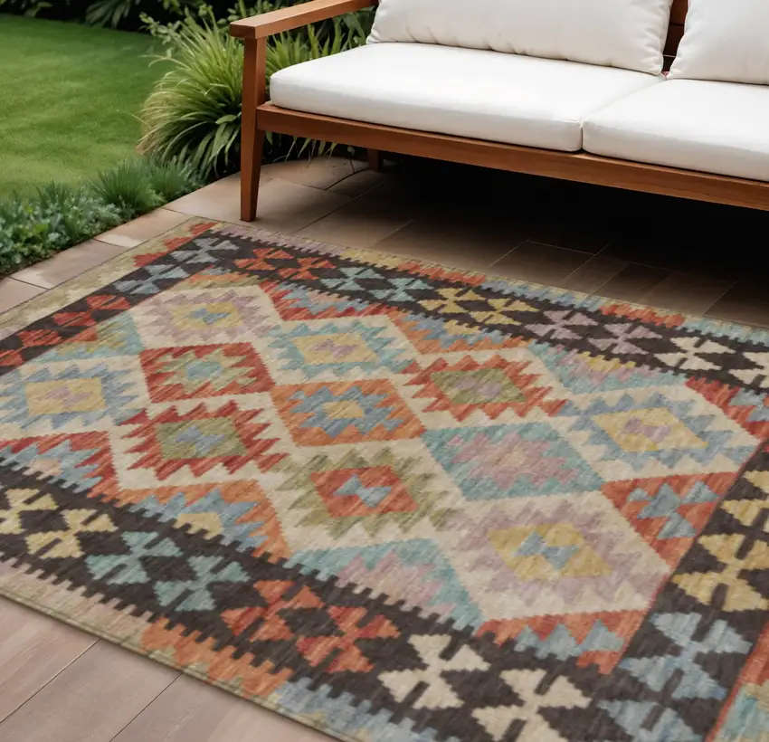 Rust Gold And Orange Tribal Washable Indoor Outdoor Area Rug Photo 2