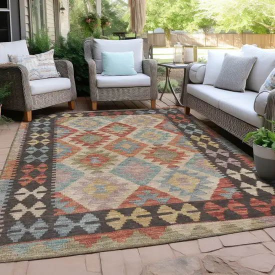 Rust Gold And Orange Tribal Washable Indoor Outdoor Area Rug Photo 5