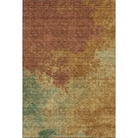 Rust Gold And Teal Abstract Washable Area Rug With UV Protection Photo 4