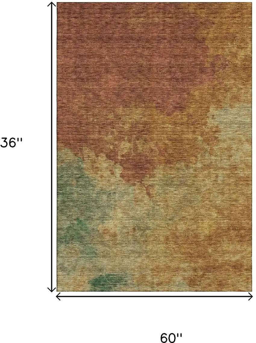 Rust Gold And Teal Abstract Washable Area Rug With UV Protection Photo 8