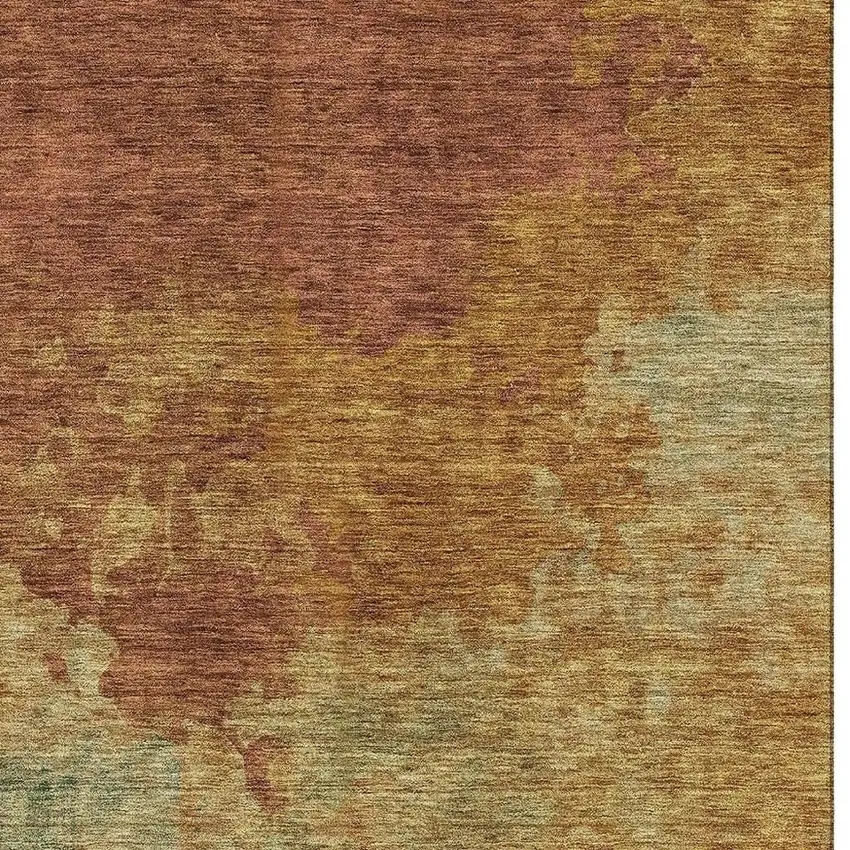 Rust Gold And Teal Abstract Washable Area Rug With UV Protection Photo 3