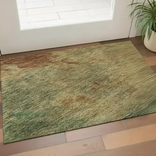 Rust Gold And Teal Abstract Washable Area Rug With UV Protection Photo 2