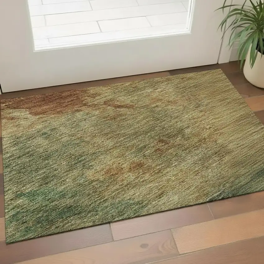 Rust Gold And Teal Abstract Washable Area Rug With UV Protection Photo 2