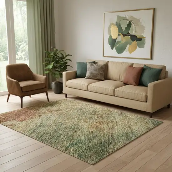 Rust Gold And Teal Abstract Washable Area Rug With UV Protection Photo 2