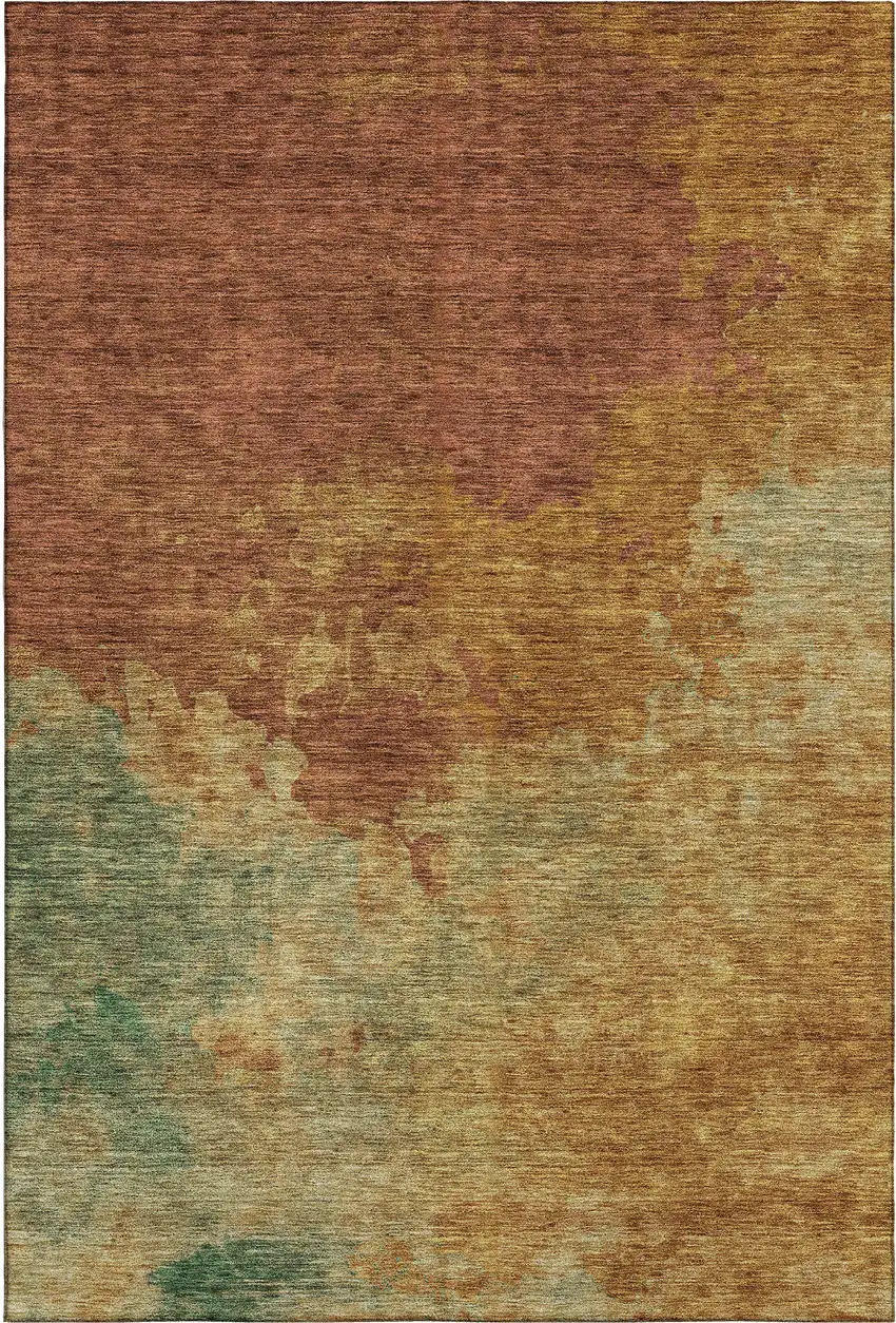 Rust Gold And Teal Abstract Washable Area Rug With UV Protection Photo 5