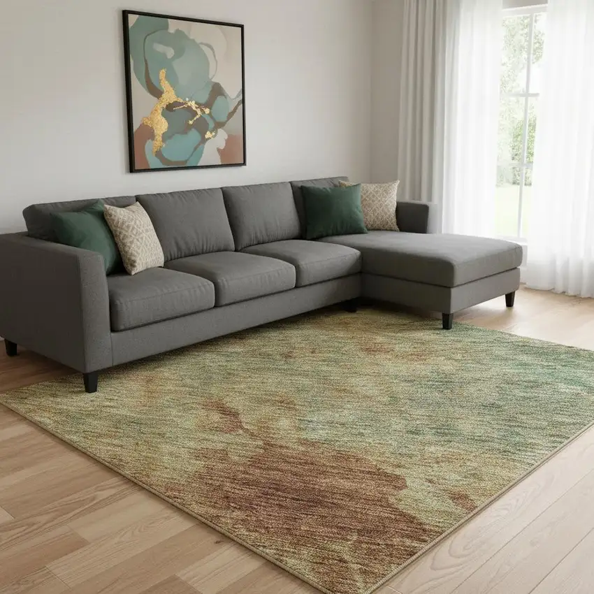 Rust Gold And Teal Abstract Washable Area Rug With UV Protection Photo 2
