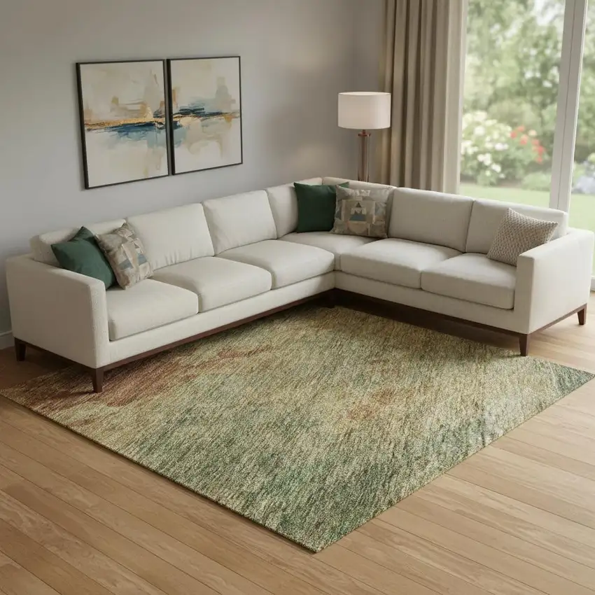 Rust Gold And Teal Abstract Washable Area Rug With UV Protection Photo 2