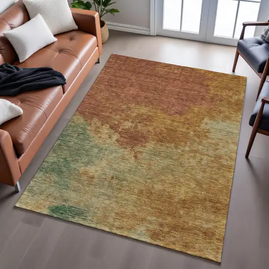 Rust Gold And Teal Abstract Washable Area Rug With UV Protection Photo 3