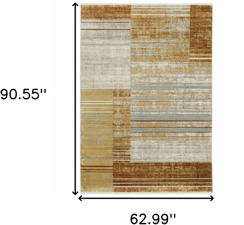 Rust Gold Blue Grey Ivory And Tan Geometric Power Loom Stain Resistant Area Rug With Fringe Photo 3
