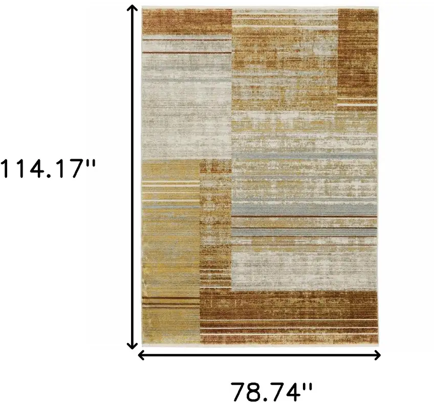 6' X 9' Rust Gold Blue Grey Ivory And Tan Geometric Power Loom Stain Resistant Area Rug With Fringe Photo 3