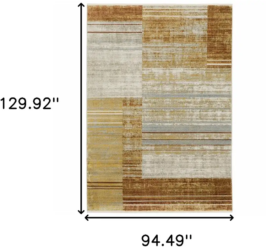 Rust Gold Blue Grey Ivory And Tan Geometric Power Loom Stain Resistant Area Rug With Fringe Photo 3