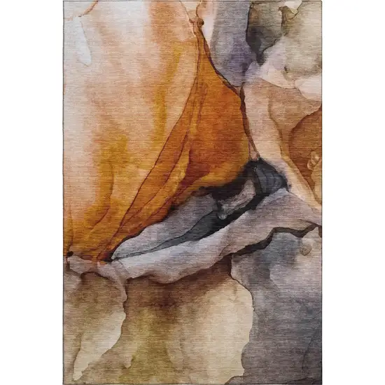 Rust Gray And Beige Abstract Washable Area Rug With UV Protection Photo 3