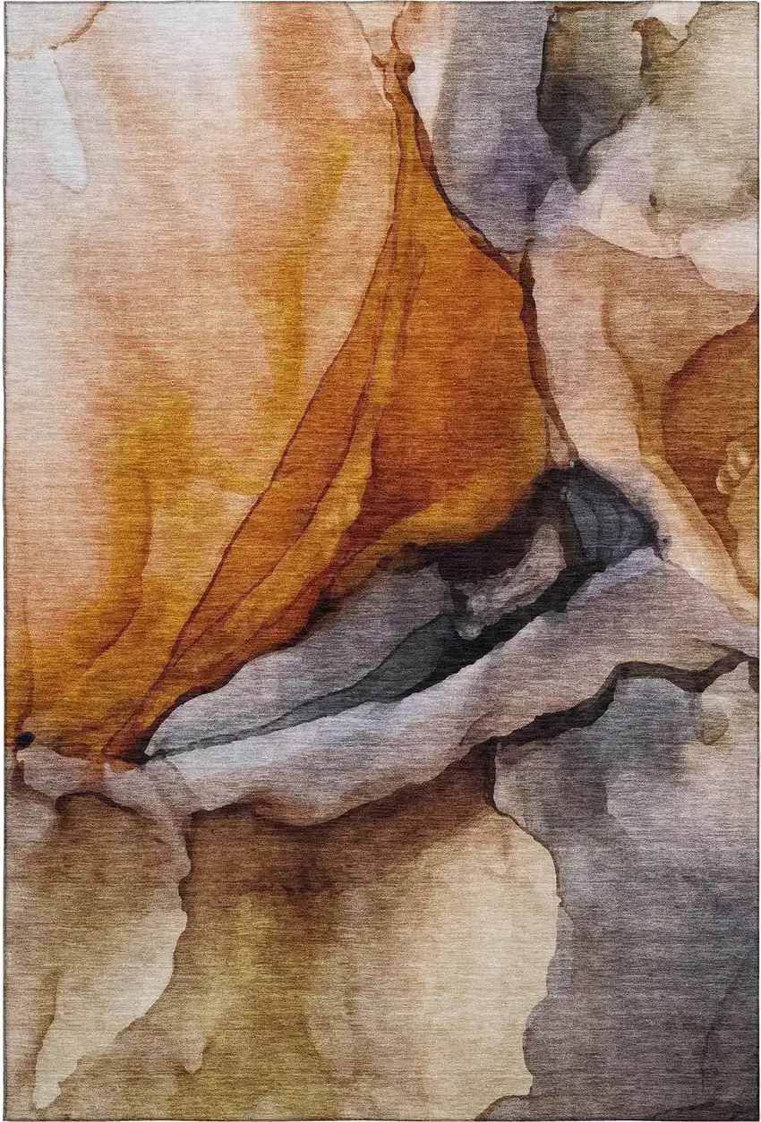 Rust Gray And Beige Abstract Washable Area Rug With UV Protection Photo 3