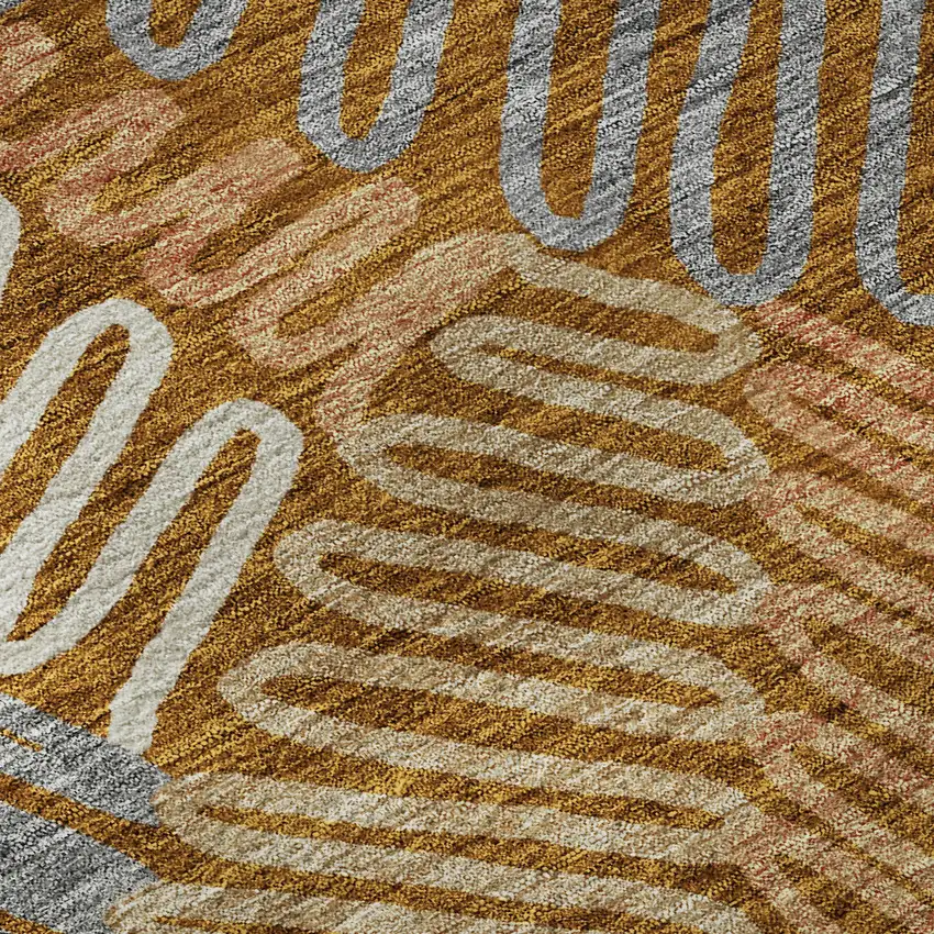 Rust Gray And Beige Floral Washable Area Rug With UV Protection Photo 1