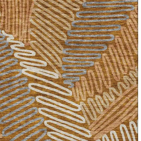 Rust Gray And Beige Floral Washable Area Rug With UV Protection Photo 5