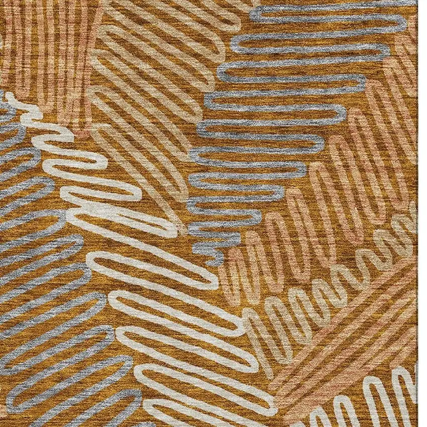 Rust Gray And Beige Floral Washable Area Rug With UV Protection Photo 5