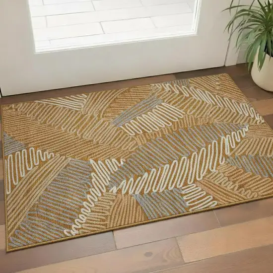 Rust Gray And Beige Floral Washable Area Rug With UV Protection Photo 1