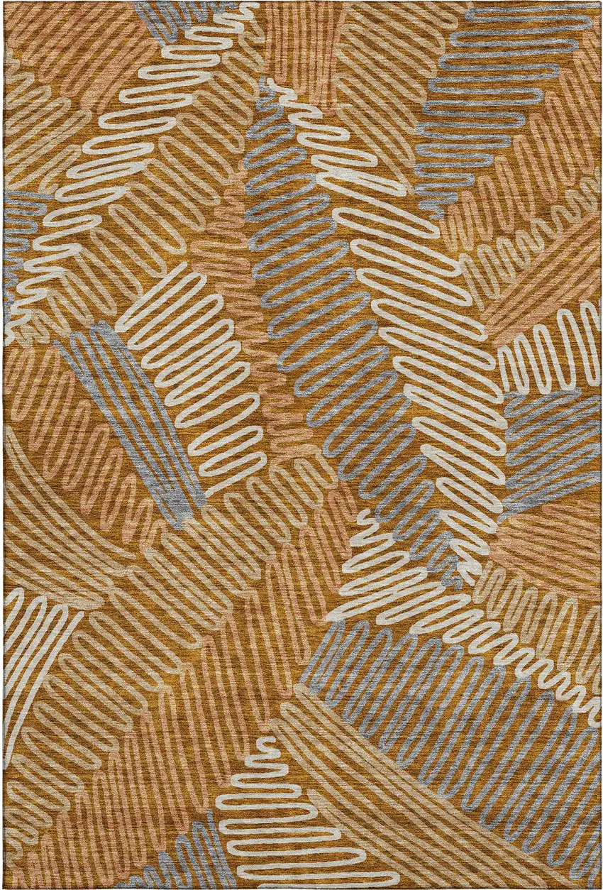 Rust Gray And Beige Floral Washable Area Rug With UV Protection Photo 6