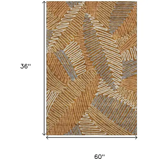 Rust Gray And Beige Floral Washable Area Rug With UV Protection Photo 3