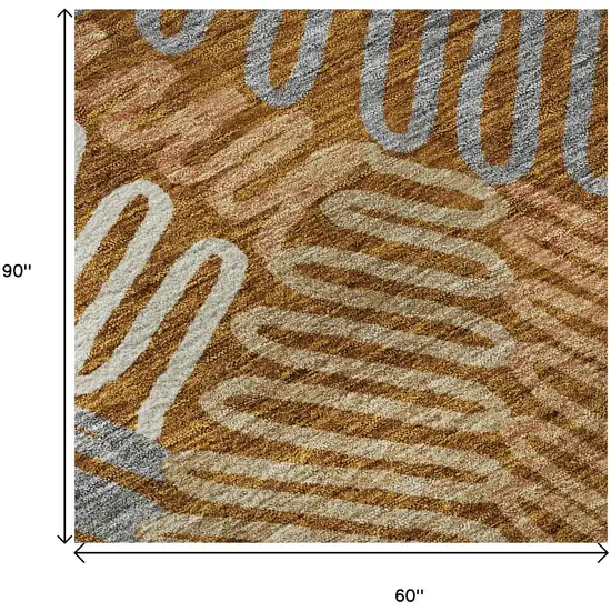 Rust Gray And Beige Floral Washable Area Rug With UV Protection Photo 9