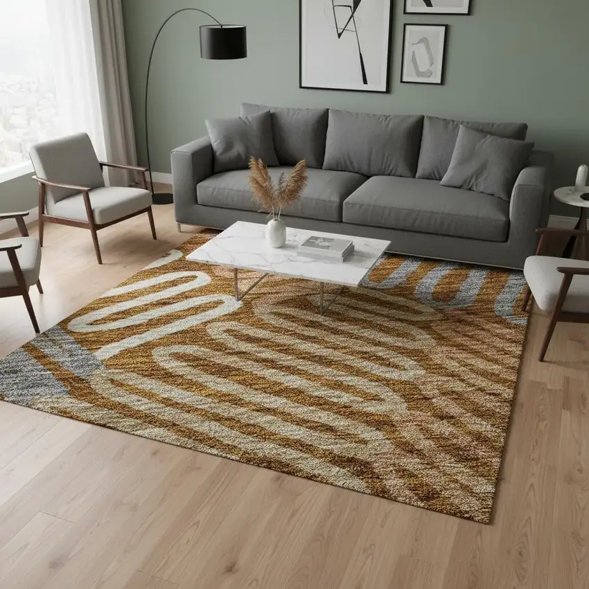 Rust Gray And Beige Floral Washable Area Rug With UV Protection Photo 2