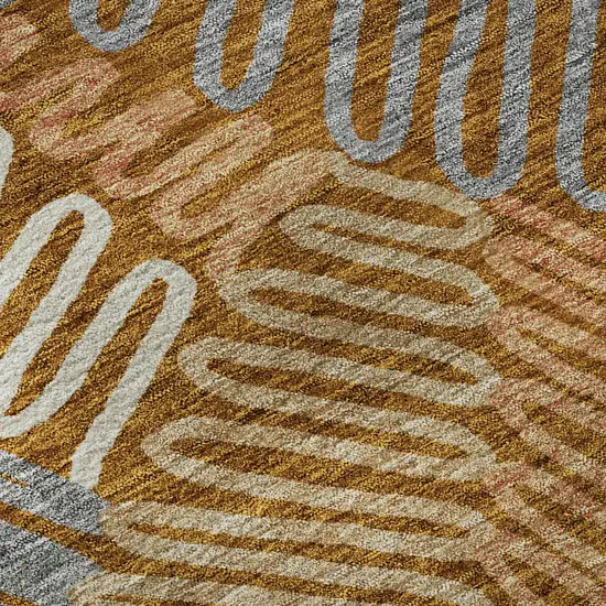 Rust Gray And Beige Floral Washable Area Rug With UV Protection Photo 1