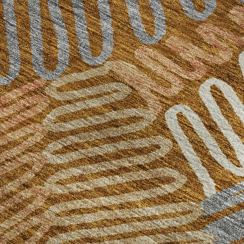 Rust Gray And Beige Floral Washable Area Rug With UV Protection Photo 3