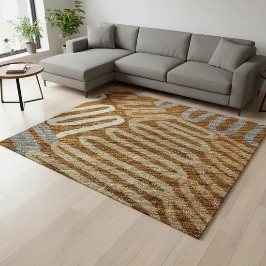 Rust Gray And Beige Floral Washable Area Rug With UV Protection Photo 2