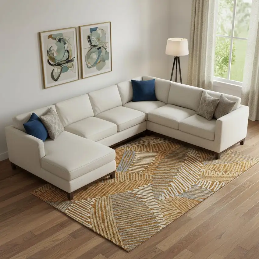 Rust Gray And Beige Floral Washable Area Rug With UV Protection Photo 1