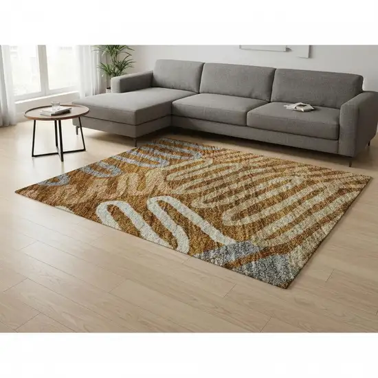 Rust Gray And Beige Floral Washable Area Rug With UV Protection Photo 2