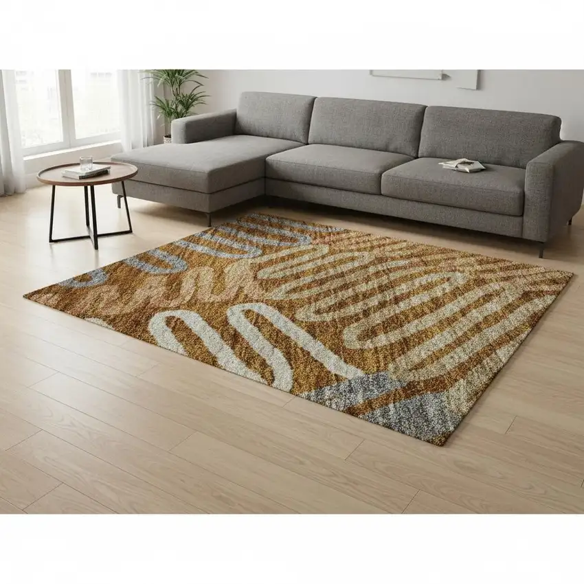 Rust Gray And Beige Floral Washable Area Rug With UV Protection Photo 2