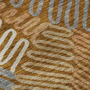 Photo of Rust Gray And Beige Floral Washable Area Rug With UV Protection