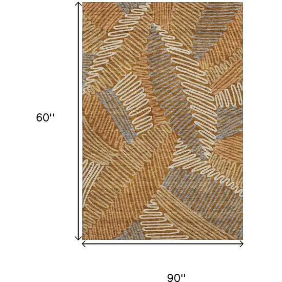 Rust Gray And Beige Floral Washable Area Rug With UV Protection Photo 3