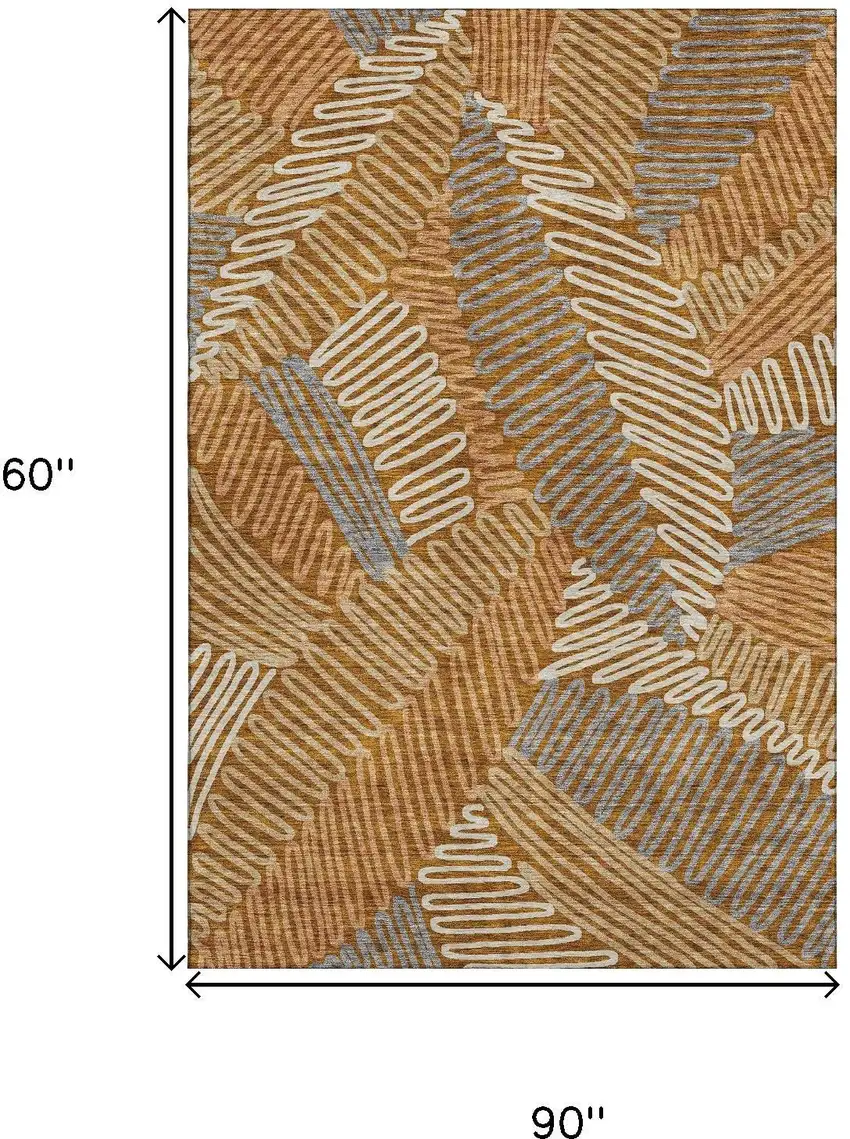 Rust Gray And Beige Floral Washable Area Rug With UV Protection Photo 3