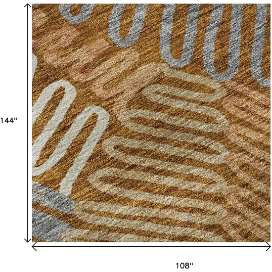 Rust Gray And Beige Floral Washable Area Rug With UV Protection Photo 9