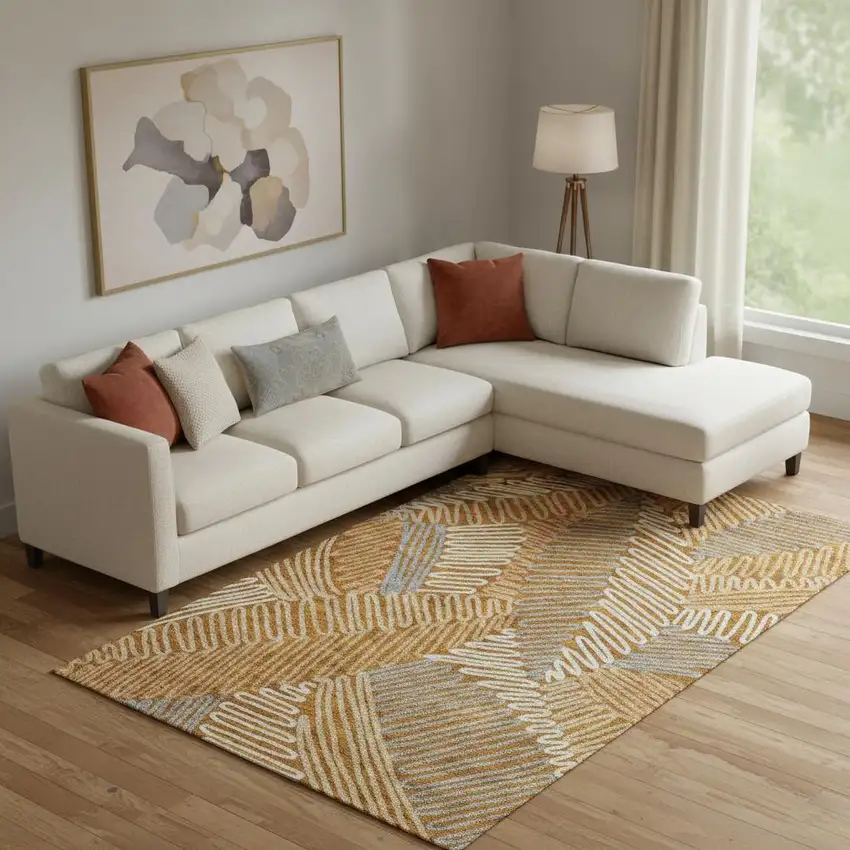 Rust Gray And Beige Floral Washable Area Rug With UV Protection Photo 1