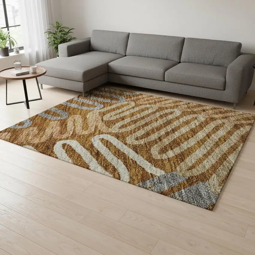 Rust Gray And Beige Floral Washable Area Rug With UV Protection Photo 2