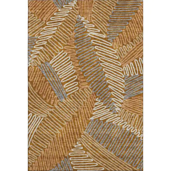 Rust Gray And Beige Floral Washable Area Rug With UV Protection Photo 6