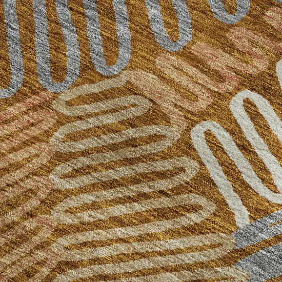 Rust Gray And Beige Floral Washable Area Rug With UV Protection Photo 3