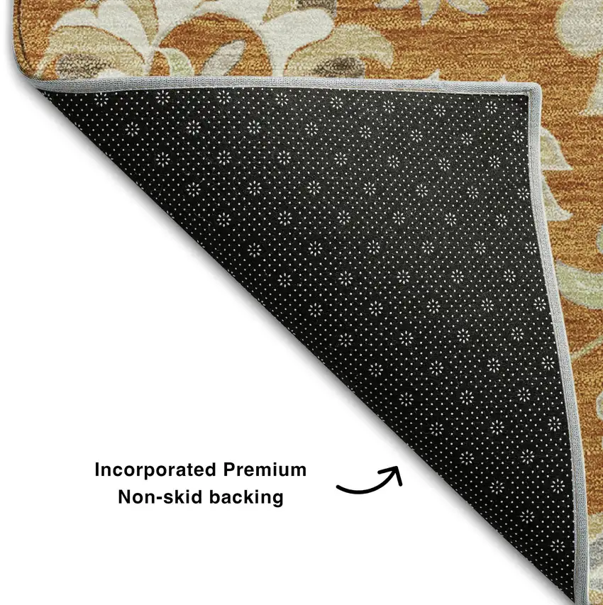 Rust Gray And Beige Floral Washable Area Rug With UV Protection Photo 6