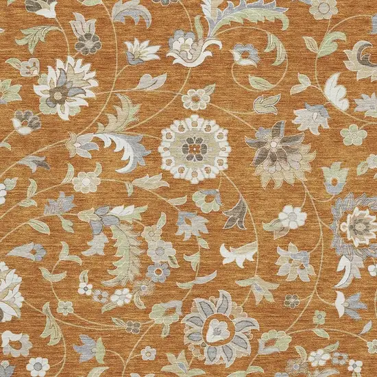 Rust Gray And Beige Floral Washable Area Rug With UV Protection Photo 2