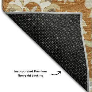 Photo of Rust Gray And Beige Floral Washable Area Rug With UV Protection