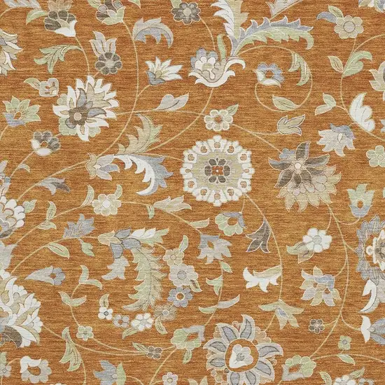 Rust Gray And Beige Floral Washable Area Rug With UV Protection Photo 2