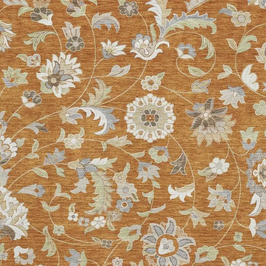 Rust Gray And Beige Floral Washable Area Rug With UV Protection Photo 2