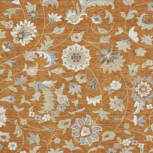 Photo of Rust Gray And Beige Floral Washable Area Rug With UV Protection