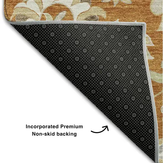 Rust Gray And Beige Floral Washable Area Rug With UV Protection Photo 6