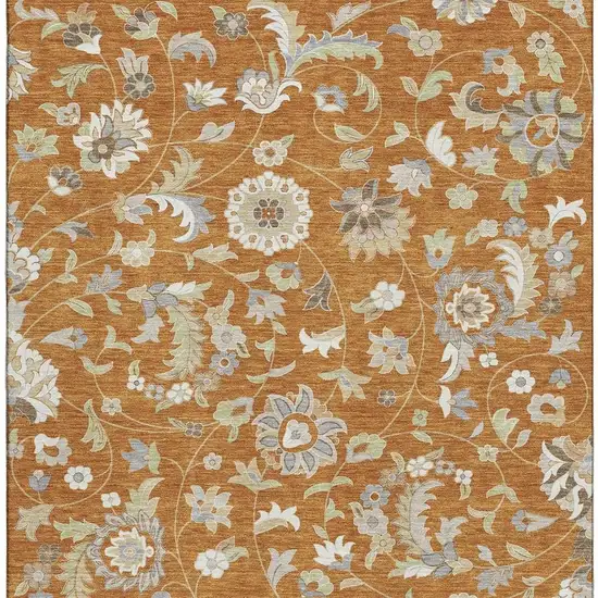 Rust Gray And Beige Floral Washable Area Rug With UV Protection Photo 3
