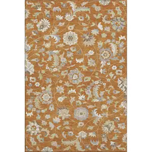 Photo of Rust Gray And Beige Floral Washable Area Rug With UV Protection