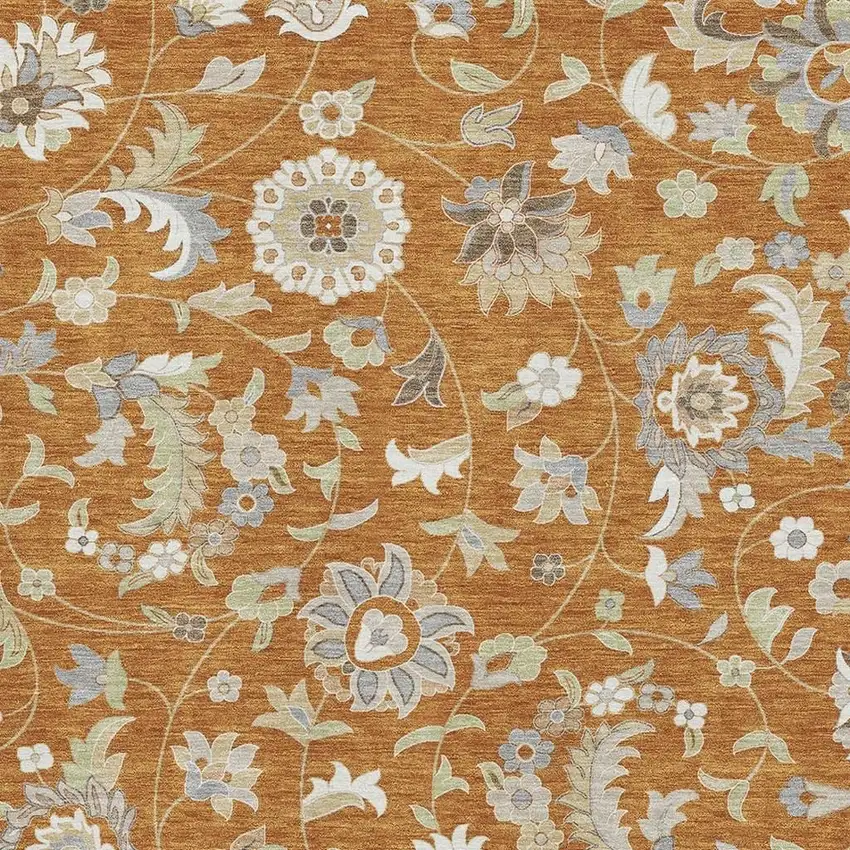 Rust Gray And Beige Floral Washable Area Rug With UV Protection Photo 2